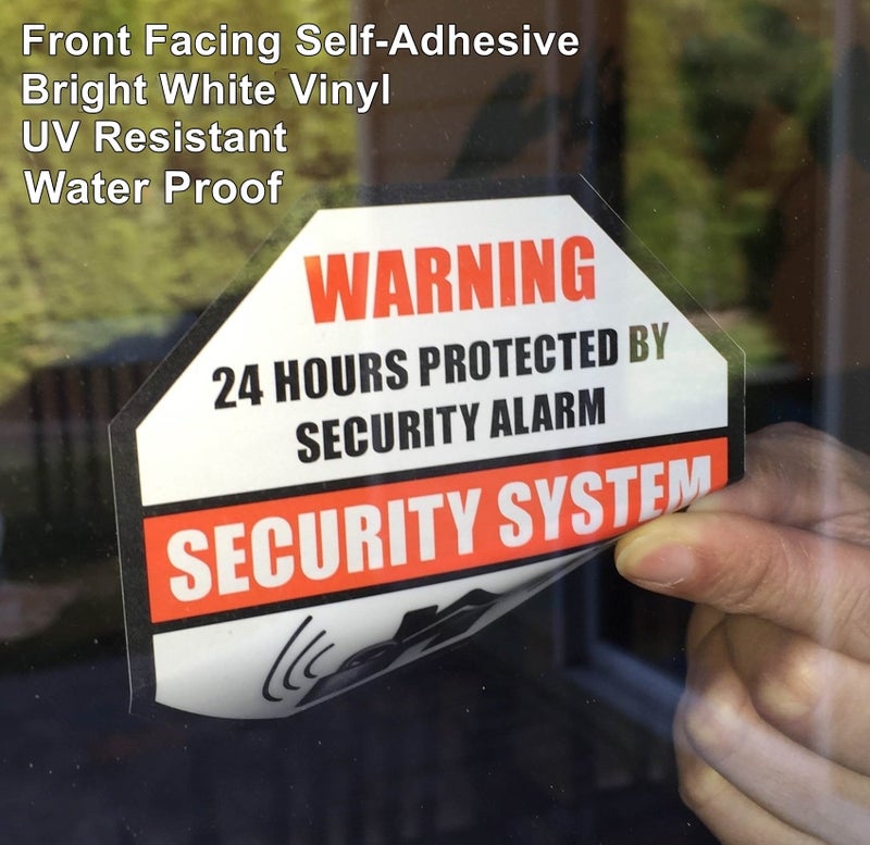 Rockmount Electronics Front Self Adhesive Vinyl Outdoor/Indoor (4 Pack) 89mm X 89mm Home Business Security Burglar Alarm System Window Door Warning Alert Sticker Decals - Image 1